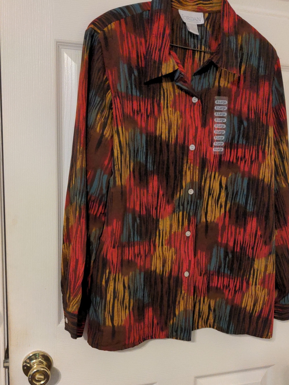 Jordan Multicolor Button-Up Shirt in Red, Gold, Teal and Black